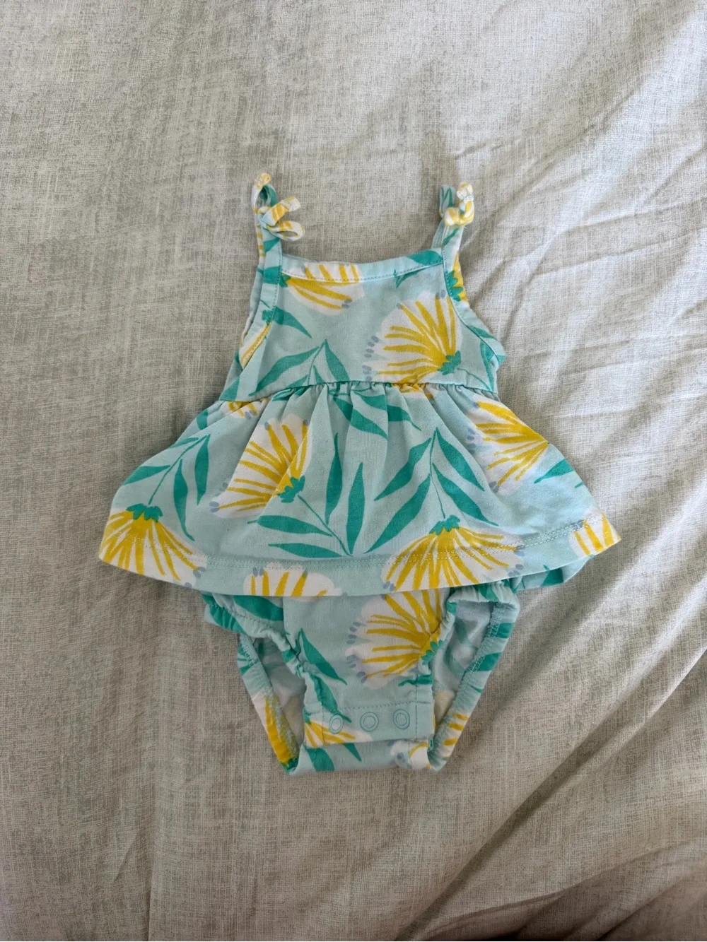 Carters Blue and Yellow Floral Skirted Romper One Piece (NB)